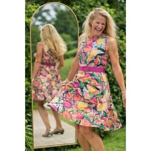 Pappagalla Lemon Orangr Citrus Sleeveles Shift Dress Swing